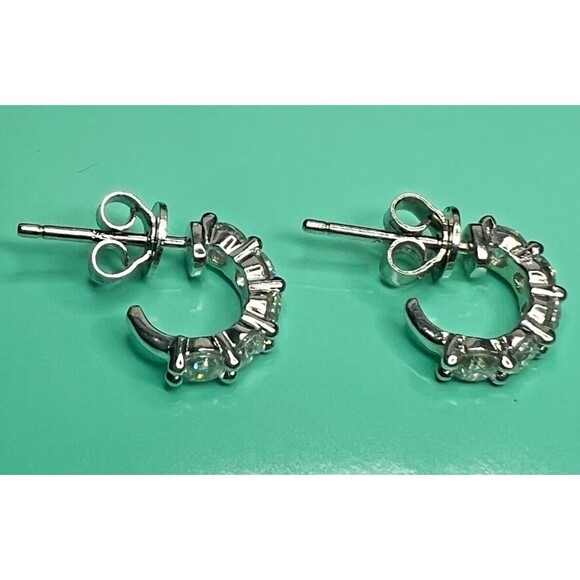 1 CT Genuine Moissanite 5 Stone Huggie Hoop Earrings Sterling Silver - Picture 2 of 10